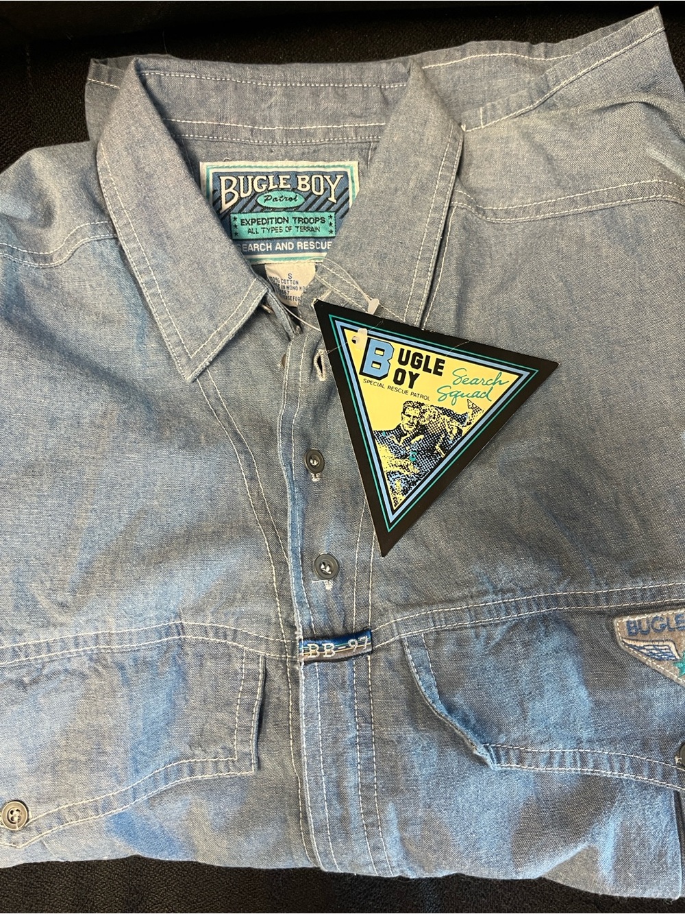 VINTAGE Bugle Boy Co Denim 1990s search and  Rescue Button Down Shirt small